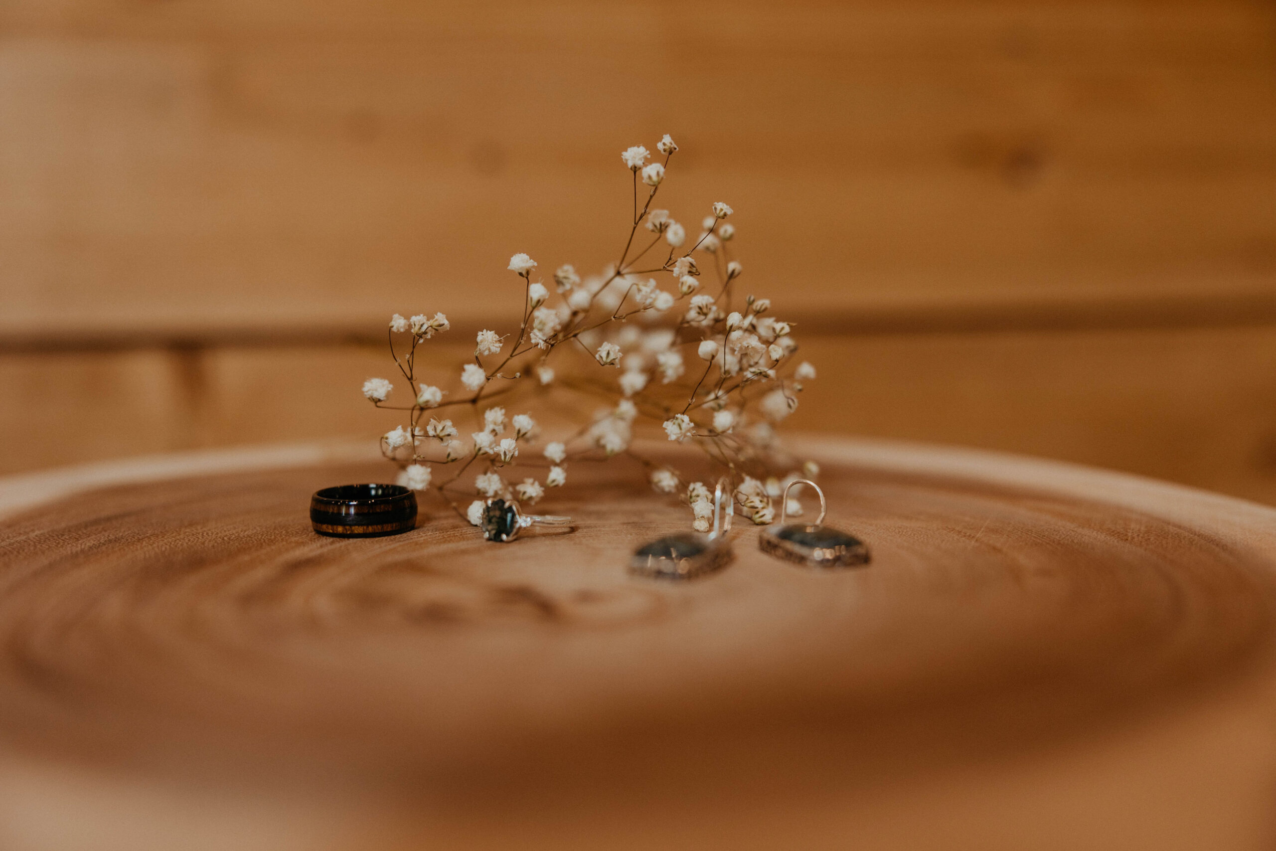 Wedding Rings with Baby's Breath Flowers